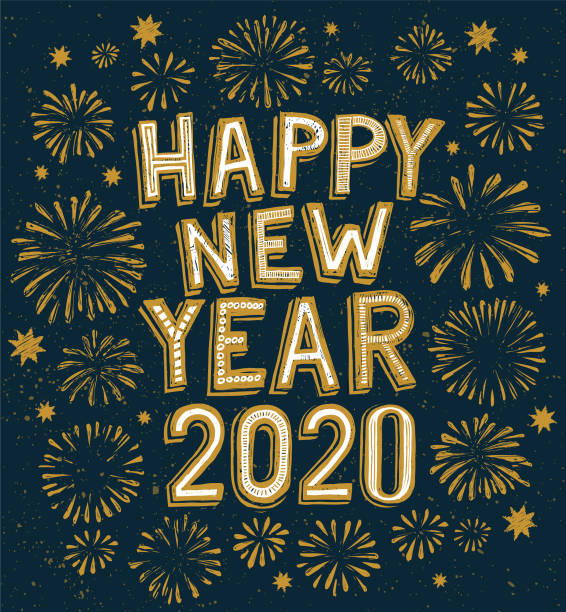 2020 happy new year doodle, fireworks on background You can edit the colors or sizes easily if you have Adobe Illustrator or other vector software. All shapes are vector new year's eve 2019 stock illustrations