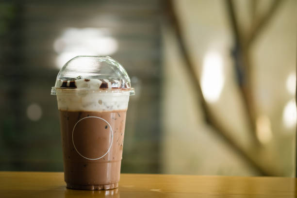 istock Mocha iced coffee with empty circle label on a glass at coffee shop 1172208124
