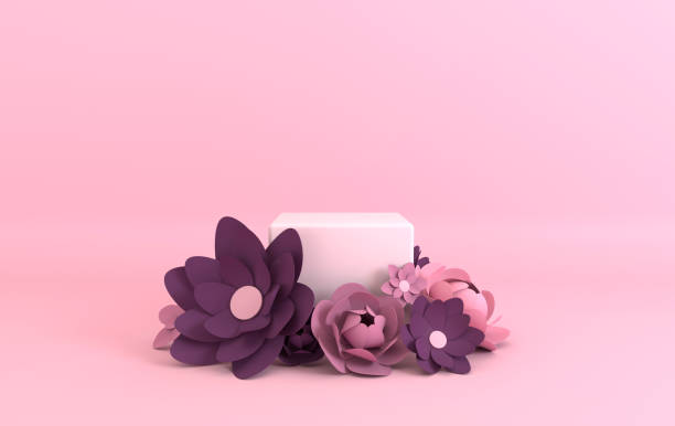 istock Paper flowers frame, podium platform for product presentation. Summer or spring background. Paper cut 3d render mock up in pastel colors 1172208407