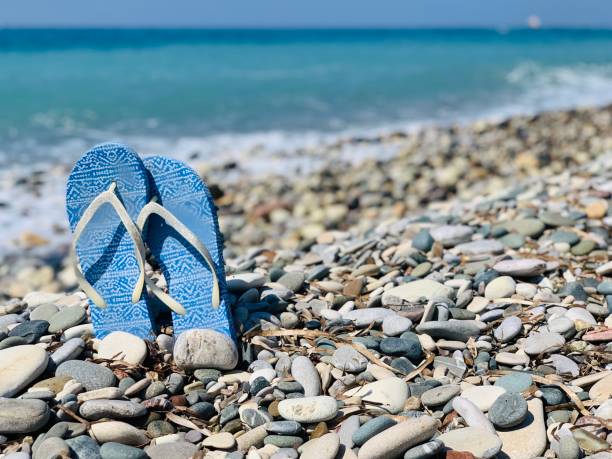 istock Sandals or flip flops on the beach. Copy space 1172210794