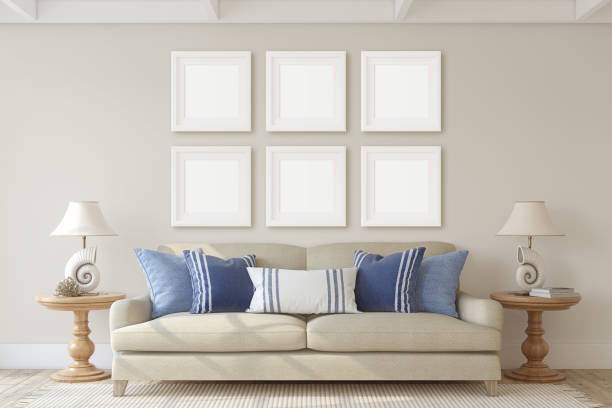 istock Modern living-room interior in coastal style. 3d render. 1172216594