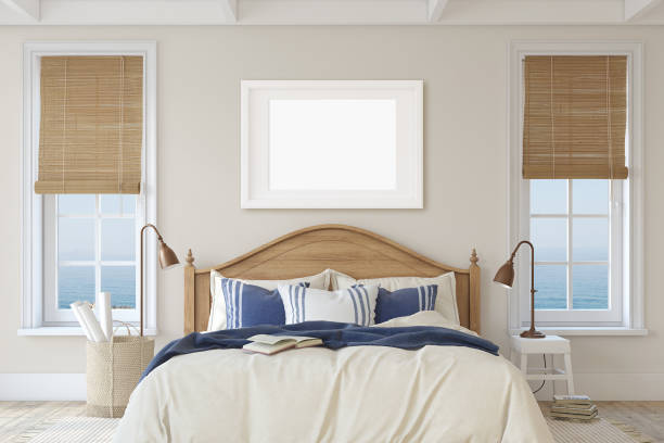 istock Bedroom in coastal style. 3d render. 1172216623