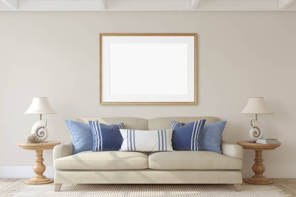 istock Modern living-room interior in coastal style. 3d render. 1172216653