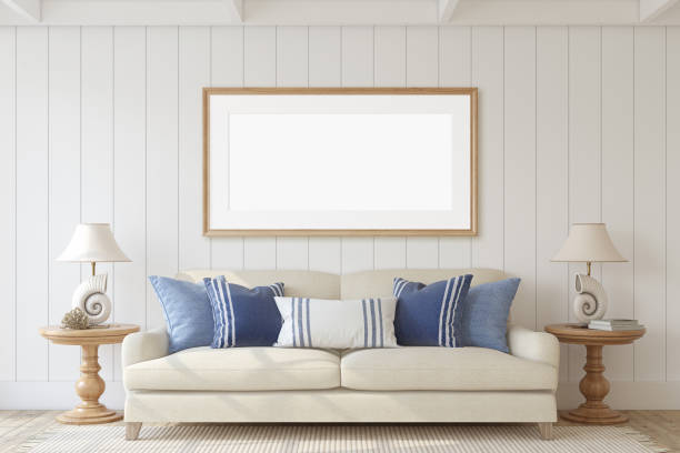 istock Modern living-room interior in coastal style. 3d render. 1172216659
