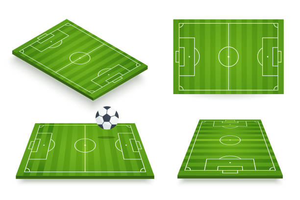 illustrations, cliparts, dessins animés et icônes de illustration de vecteur de terrain de football. terrain de football situé dans différentes vues d'angle. icône 3d d'isolement sur le blanc. élément pour votre conception. - soccer stadium illustrations