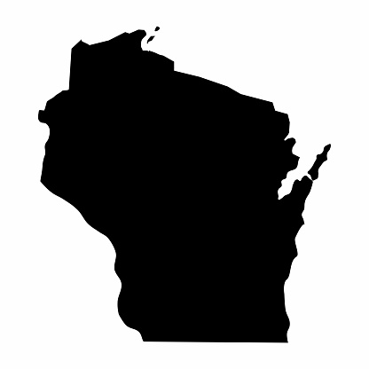 Wisconsin dark silhouette map isolated on white background