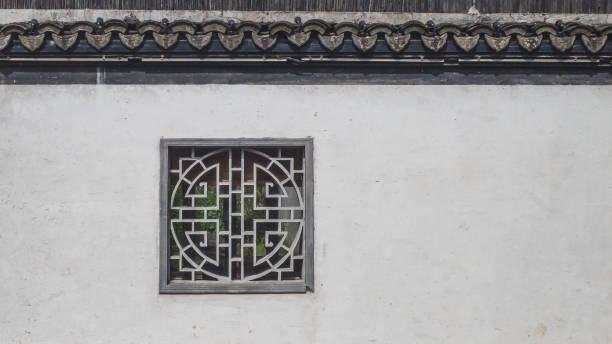Chinese window on white wall stock photo