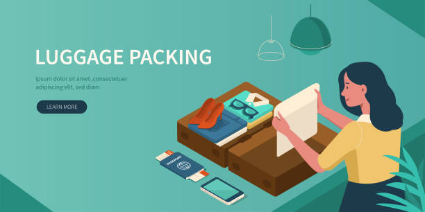 ilustrações de stock, clip art, desenhos animados e ícones de luggage packing - packing bag travel