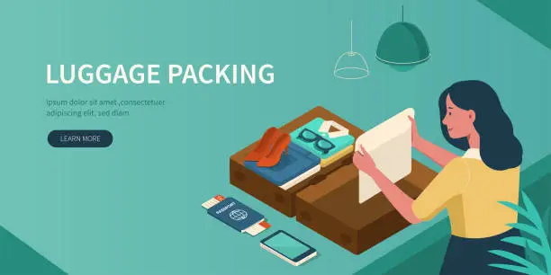 Vector illustration of luggage packing