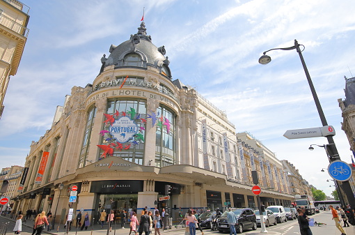 Paris France - May 23, 2019: People visit Le BHV Marais department store Paris France