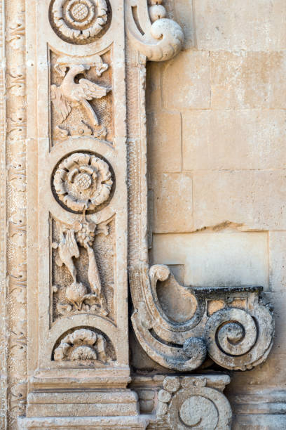 architecture of south italy, puglia, salento: decoration in melpignano - baroque style lecce italy puglia imagens e fotografias de stock