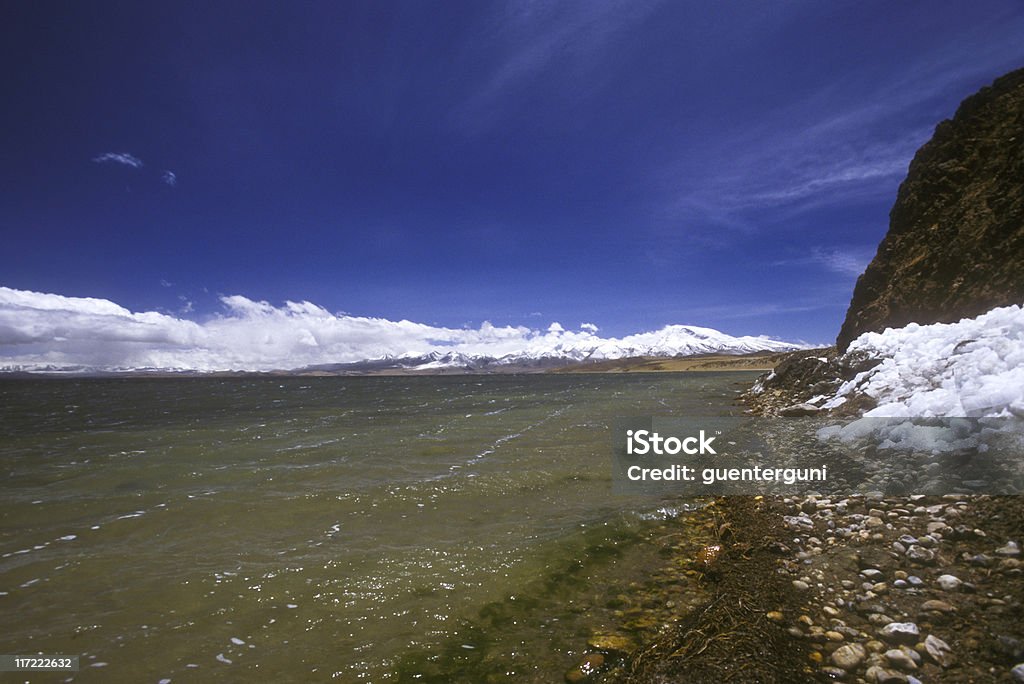 Lake Manasarovar and Gurla Mandhatta in Western Tibet View from the shoreline of Lake Manasarovar, a fresh-water lake in Xizang (Tibet) Autonomous Region of China 2,000 km from Lhasa. Asia Stock Photo