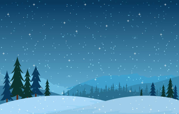 bildbanksillustrationer, clip art samt tecknat material och ikoner med vinter scen snö landskap med tallar mountain vector illustration - winter landscape