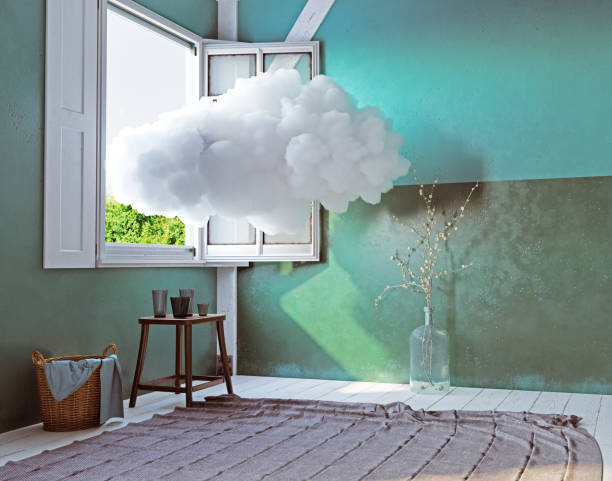 nuage dans la chambre. - dreams window bizarre surreal photos et images de collection