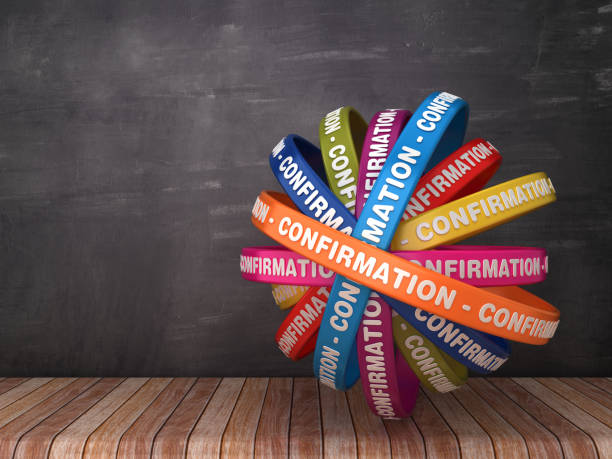 istock Circular Ribbons with CONFIRMATION Word on Chalkboard Background - 3D Rendering 1172233245