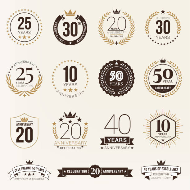 jahrestag emblem set lager illustration - jubiläum stock-grafiken, -clipart, -cartoons und -symbole