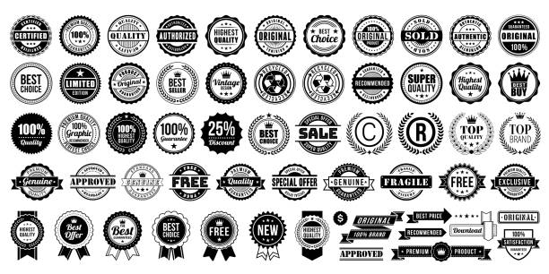 illustrations, cliparts, dessins animés et icônes de illustration rétro de stock de collection de badges de cru - stamp