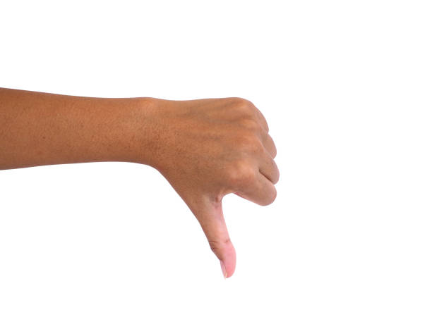 istock showing thumb down finger with hand for bad and unlike sign language isolated on white background. communication gestures concept. clipping path 1172239764
