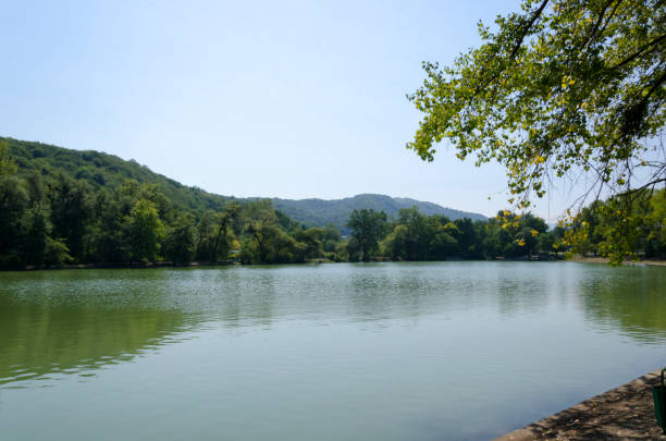 view of the small mountain lake stock photo