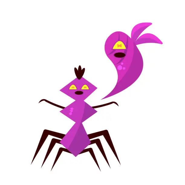 Vector illustration of purple monsters look like ant and wasp