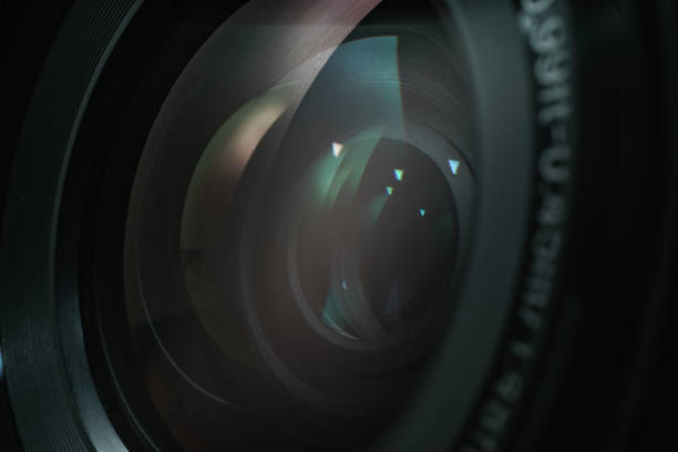 istock Close up beautiful camera lens with color reflection  background. 1172241615