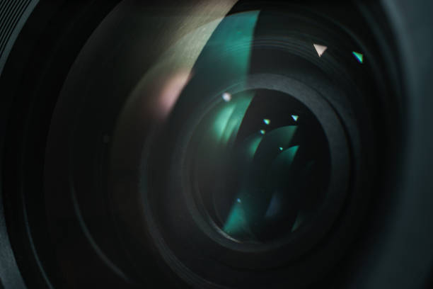 istock Close up beautiful camera lens with color reflection  background. 1172241717
