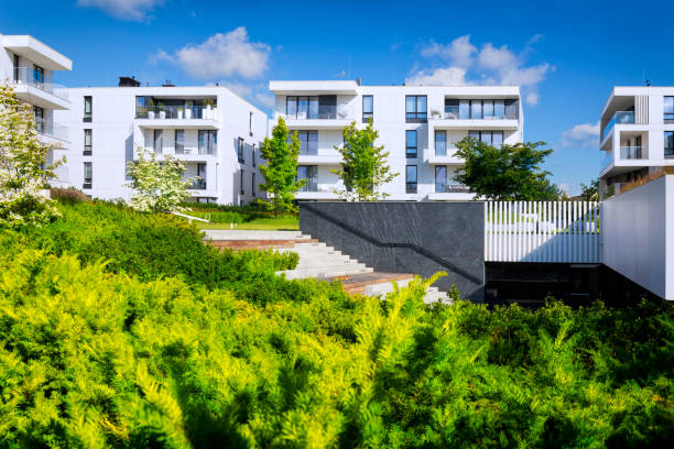istock New modern complex of apartment buildings with white facade 1172242446