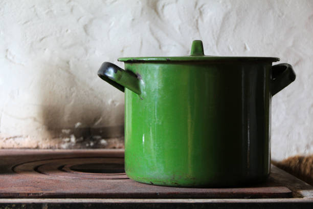 old enameled green pan