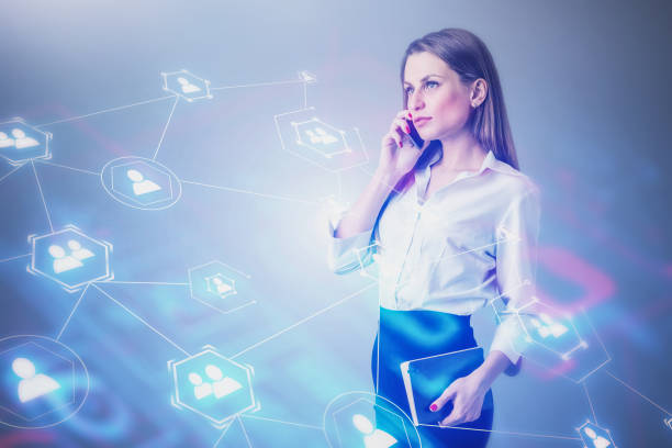 istock Woman on phone, social connection interface 1172250519