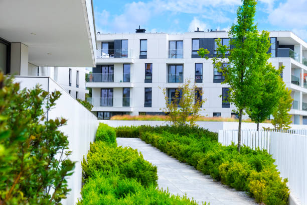 istock New modern complex of apartment buildings with white facade 1172252084