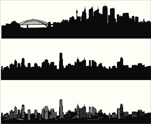 illustrazioni stock, clip art, cartoni animati e icone di tendenza di skyline di chicago - melbourne australia skyline city