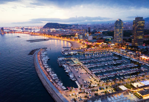 istock Barcelona seashore in night 1172270996