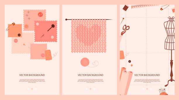 ilustrações de stock, clip art, desenhos animados e ícones de set of mobile app page with fashion design concept. - sewing needlecraft product needle backgrounds