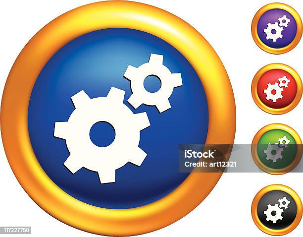Work Gears Icon On Illustrator Mesh Buttons With Golden Borders Stock Illustration - Download Image Now