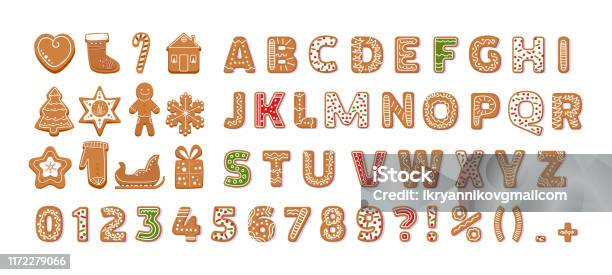 Gingerbread Holidays Cookies Font Alphabet Vector Cartoon Illustration Stock Illustration - Download Image Now