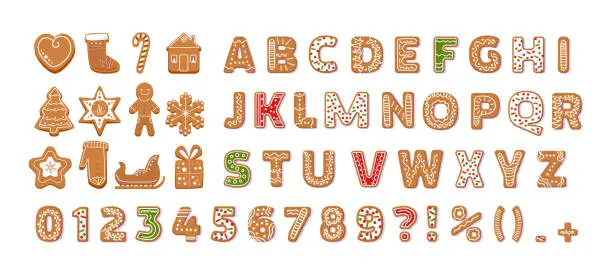 Vector illustration of Gingerbread holidays cookies font alphabet vector cartoon illustration