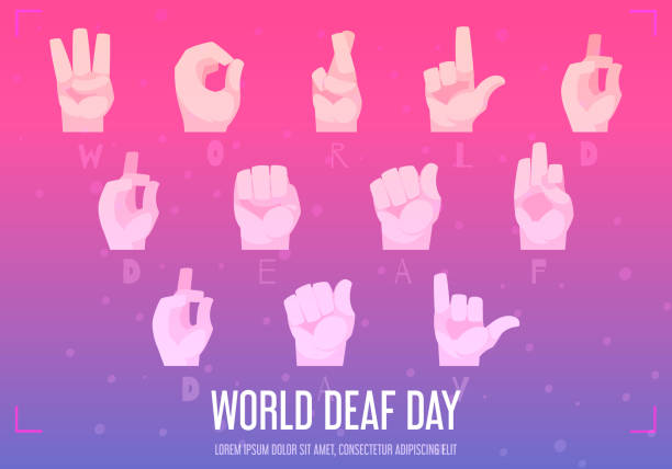 World Deaf Day Poster World deaf day poster with hand alphabet symbols flat  vector illustration sign language class stock illustrations