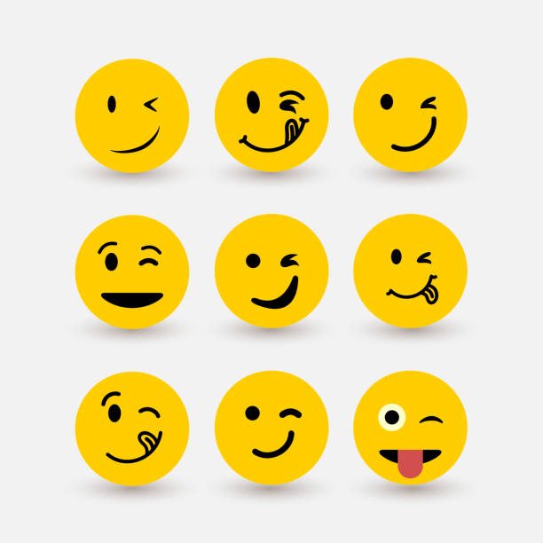 satz von smiley blinken symbol zeichen zeichen. vektor-illustrationen. isoliert auf weißem hintergrund. - signifier stock-grafiken, -clipart, -cartoons und -symbole