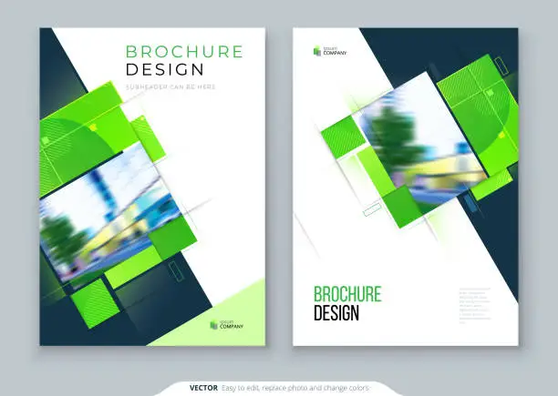 Vector illustration of Green Brochure Cover Template Layout Design. Corporate business annual report, catalog, magazine, flyer mockup. Creative modern bright eco concept with square shape