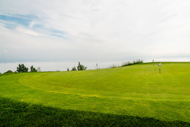 istock Foggy day by the St-Laurent river, golf field 1172289227