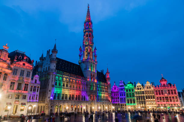 istock Brussels Grand Place by night and its colour show 1172291631