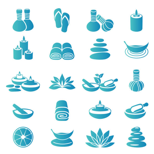 ilustraciones, imágenes clip art, dibujos animados e iconos de stock de iconos de spa - body care make up spa treatment zen like