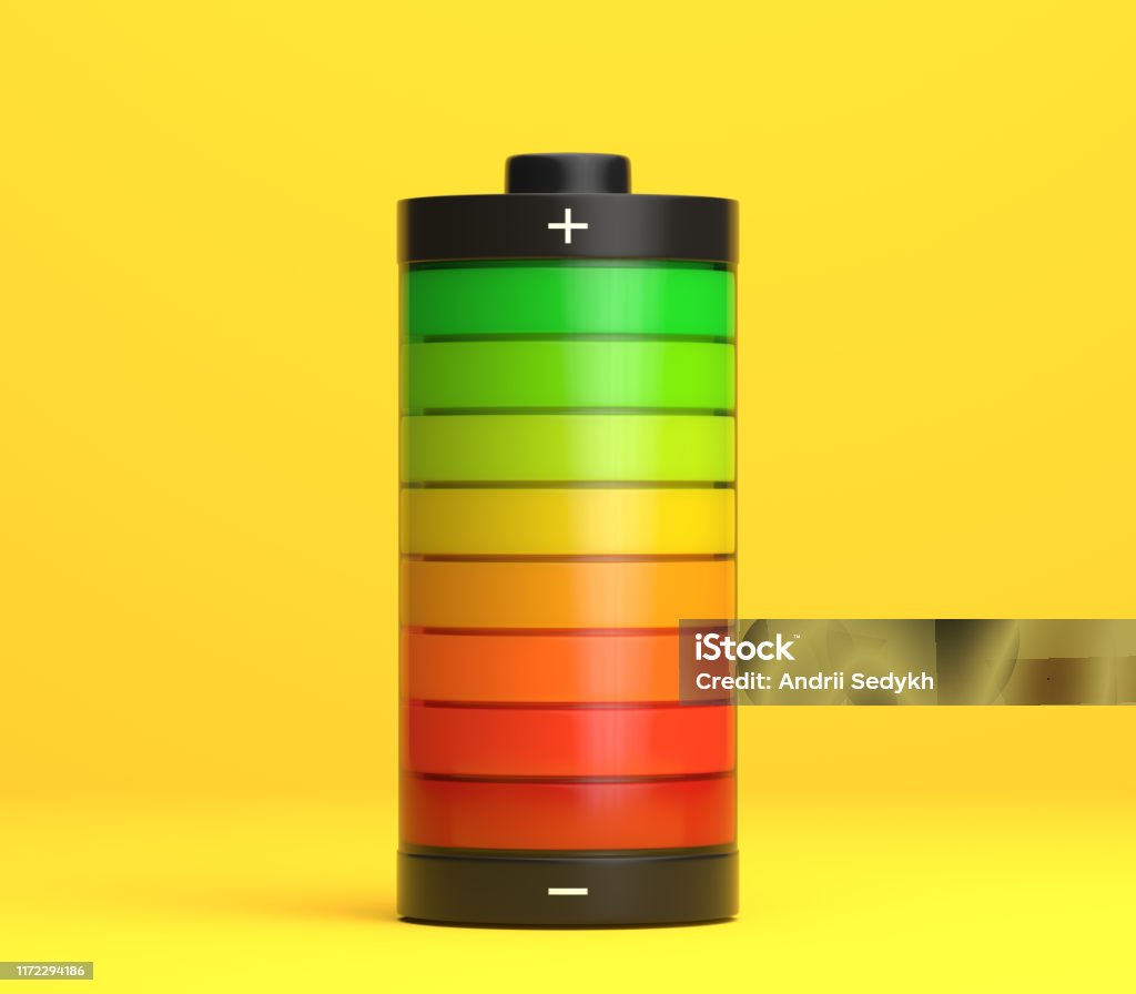 Battery Status Color Battery Charging Status Indicator On Bright Yellow Background Stock ...