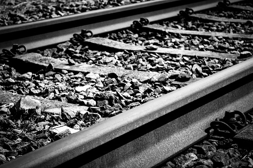 Railway Track, Sleepers and Ballast in Black and White