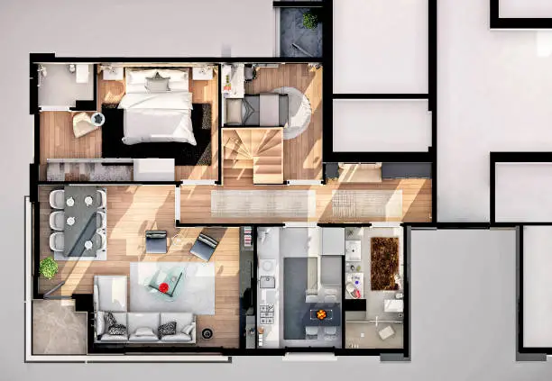 3d render apartment floor plan 3D view