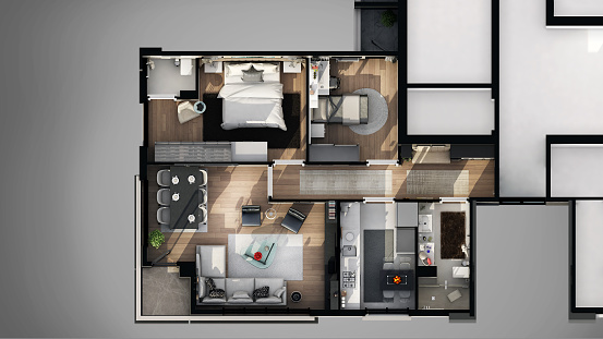 3d render apartment floor plan 3D view
