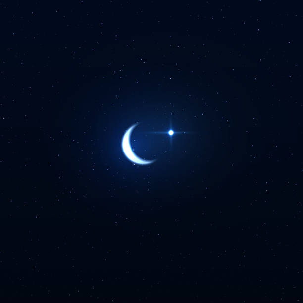 Night background with crescent moon on starry background Night background with crescent moon on starry background. crescent moon stock illustrations