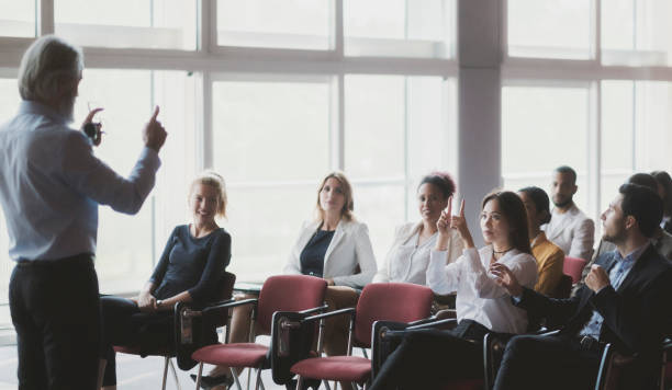 istock Businessman lectures at conference event 1172324772
