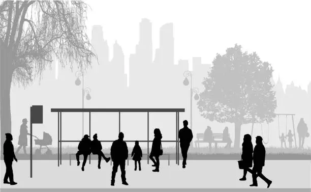 Vector illustration of People silhouettes urban background.