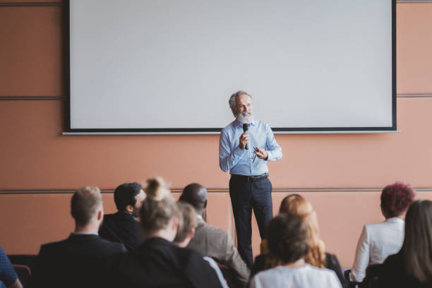 istock Businessman lectures at conference event 1172325675